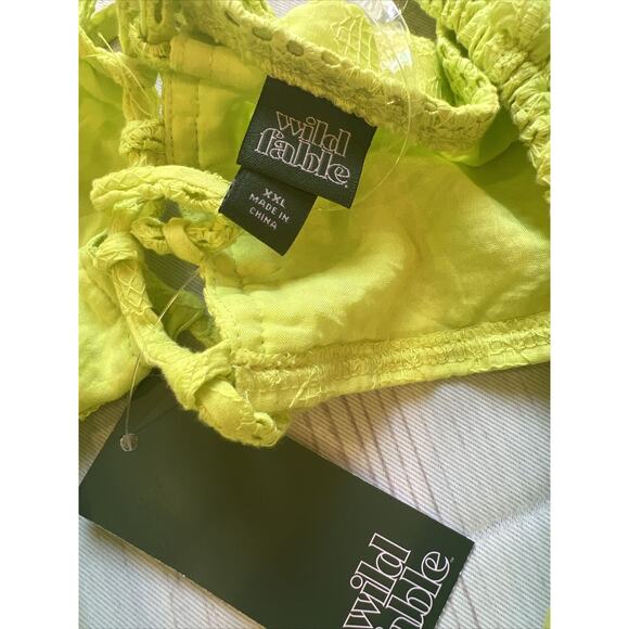 Wild Fable Puff Sleeve Keyhole Lace up Back Eyelet Crop Top Lime Women’s XXL NWT - Picture 5 of 8